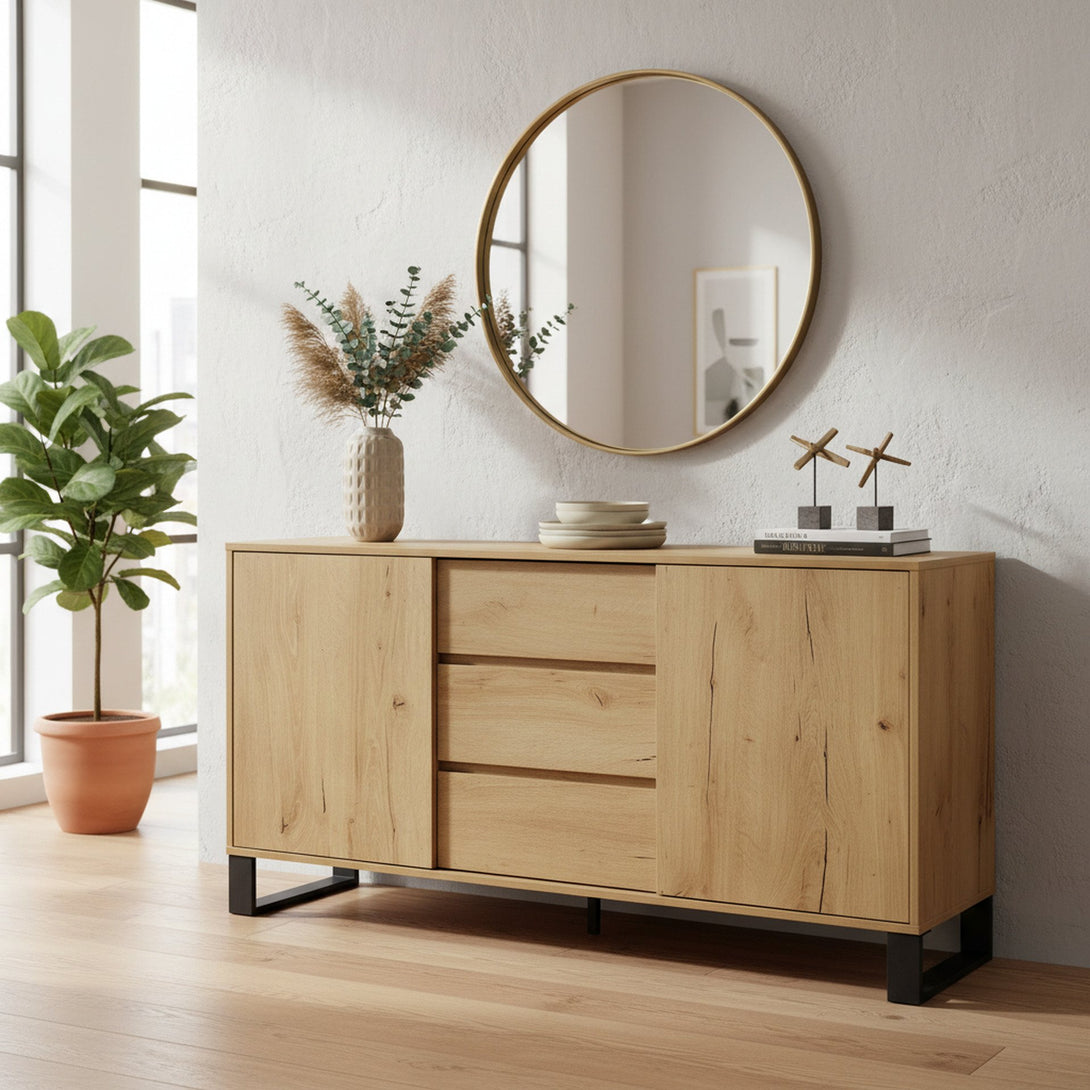 Frohna Sideboard Buffet Table with 3 Drawers - Oak