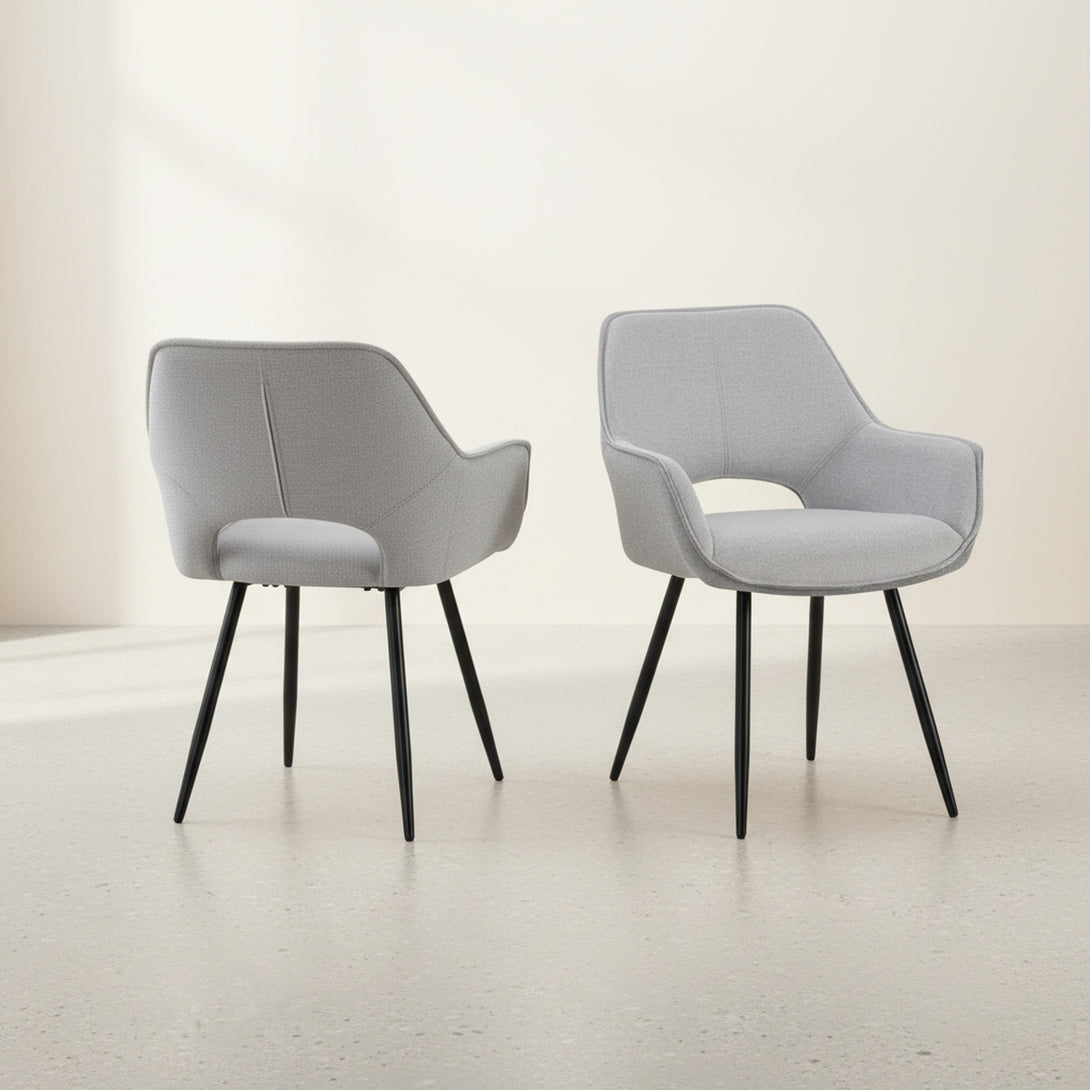 Griselda Velvet Dining Chair Armchair - Set of 2 - Grey