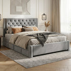 Montana Velvet Queen Bed Frame with 4 Drawers - Grey