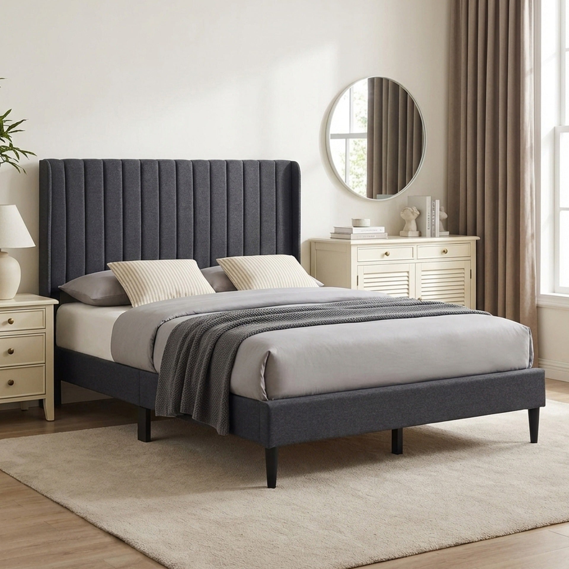 Simien Double Fabric Bed Frame - Mid Grey | Elegant Design – Treasurebox