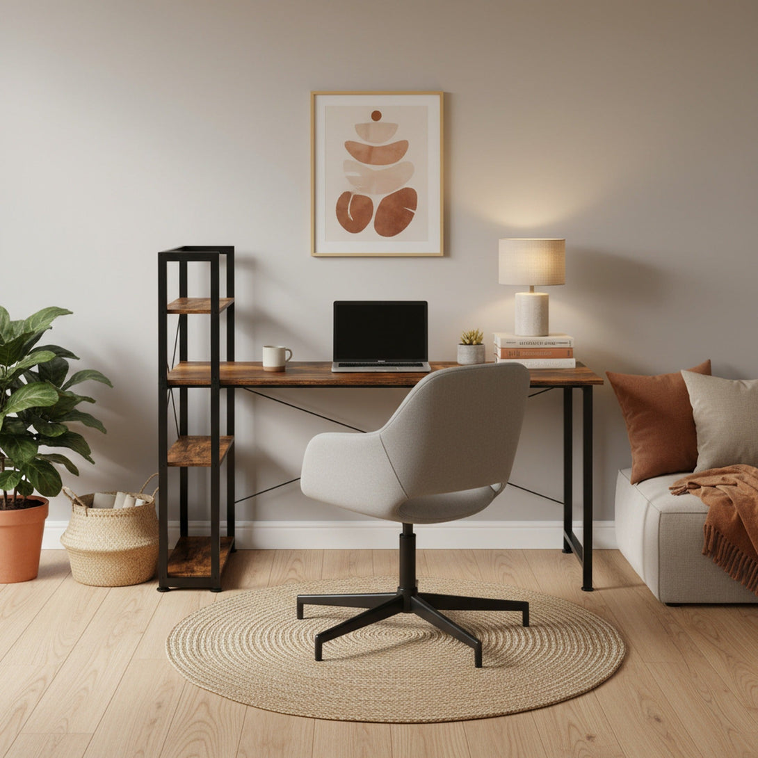 Kevin 160cm Computer Desk with Bookshelf - Rustic Brown – Treasurebox