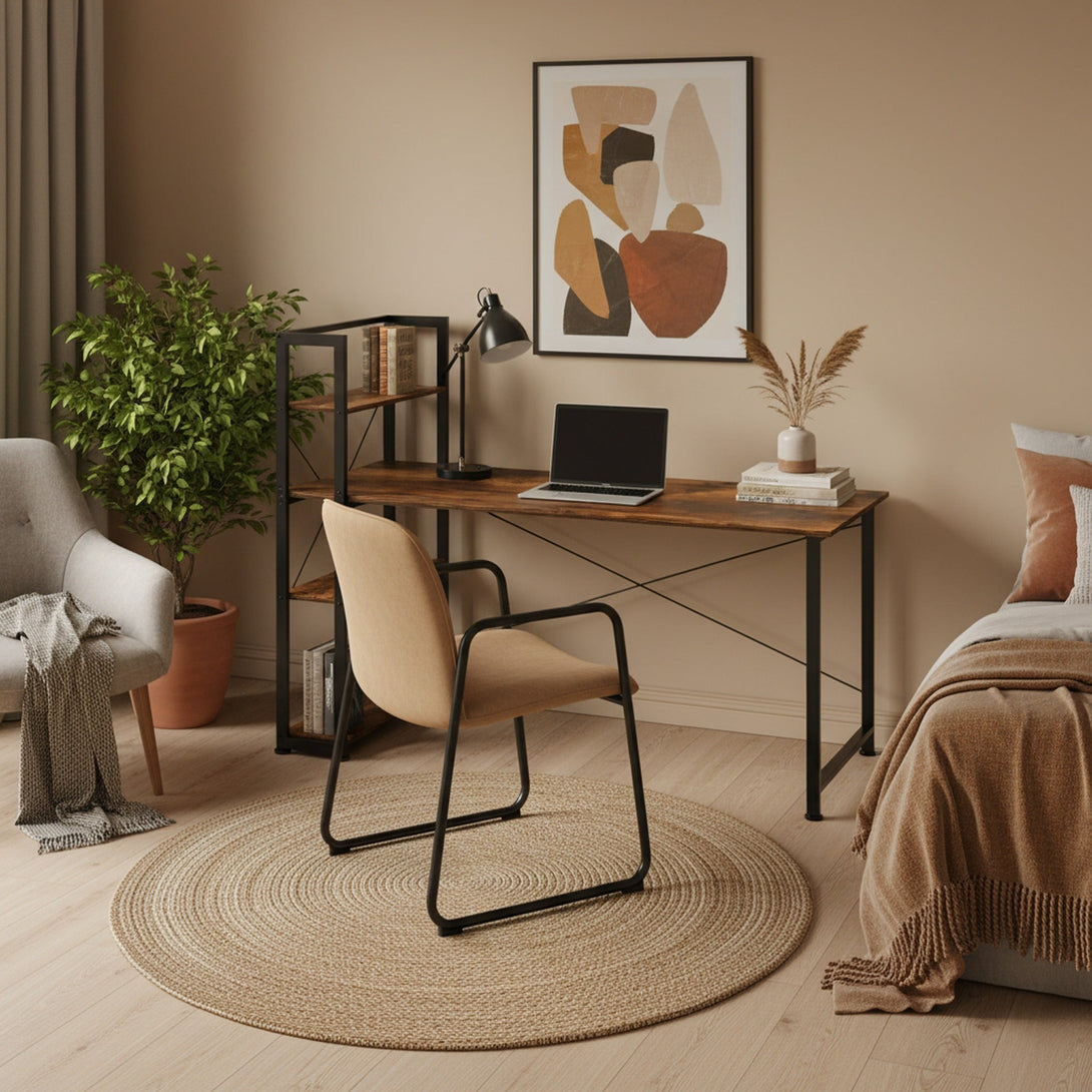 Kevin 160cm Computer Desk with Bookshelf - Rustic Brown – Treasurebox