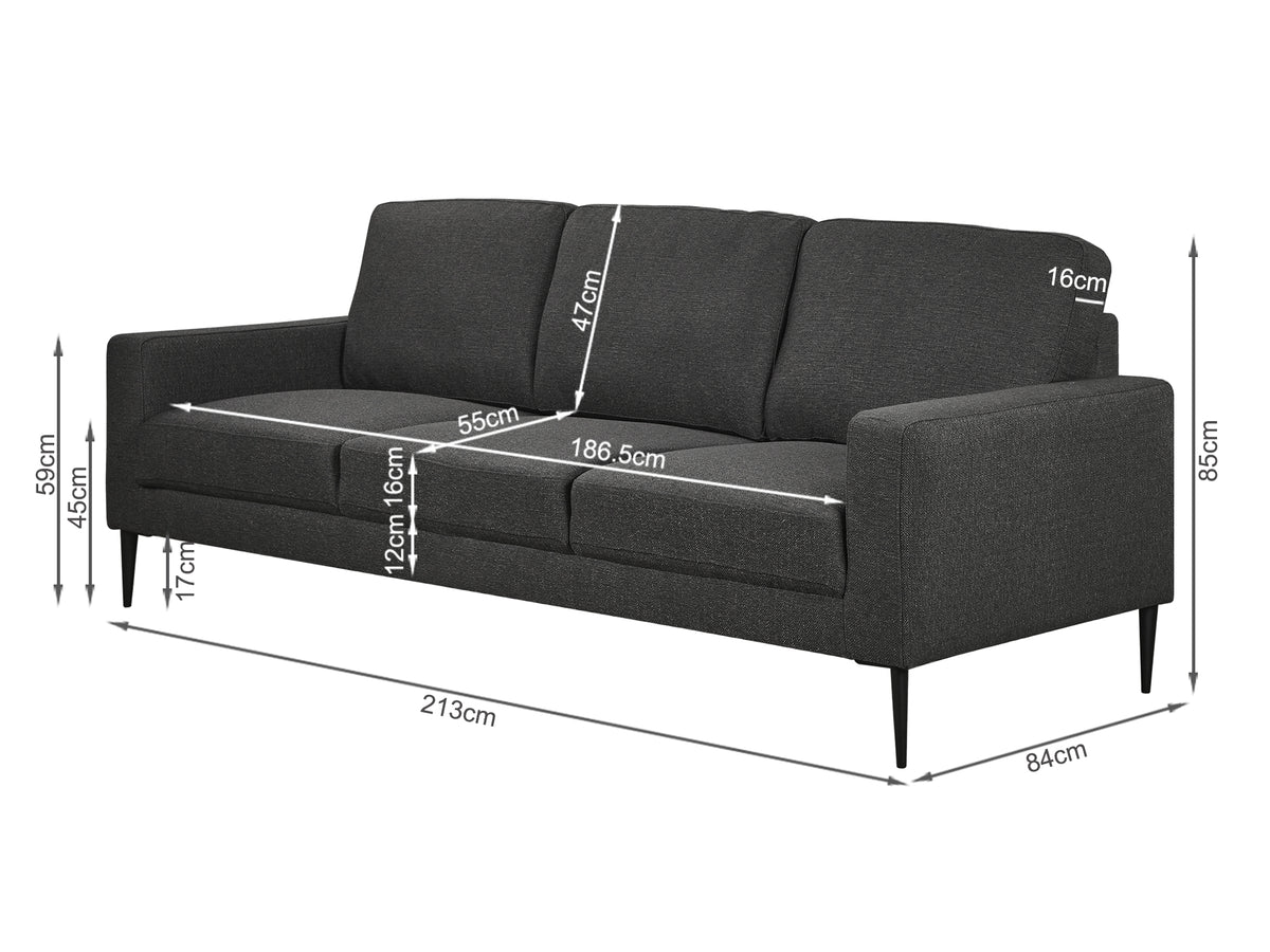 Toronto 3 Seater Sofa - Dark Grey