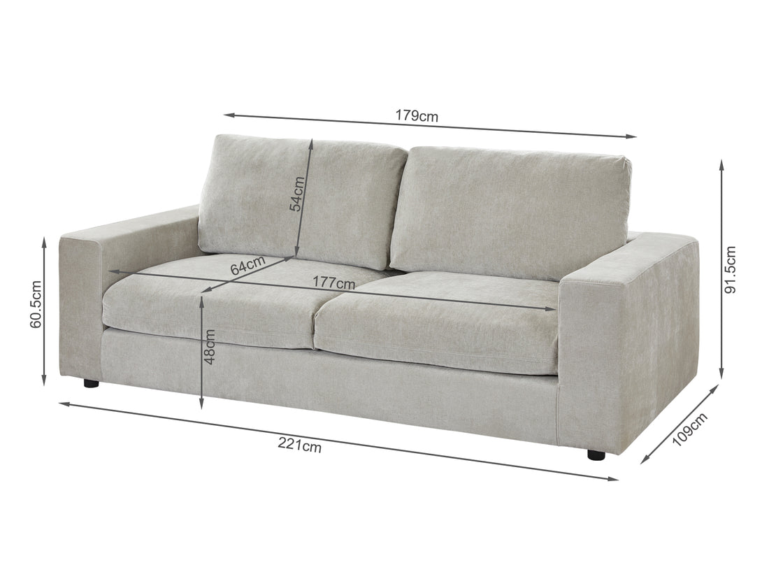 Hamden 3 Seater Sofa - Light Grey