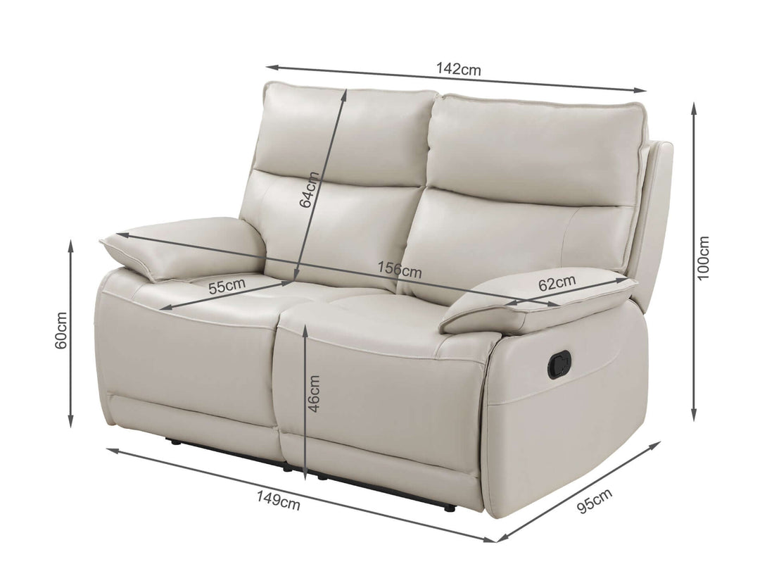 Halcombe Manual Full Leather 2 Seater Recliner Sofa - Beige