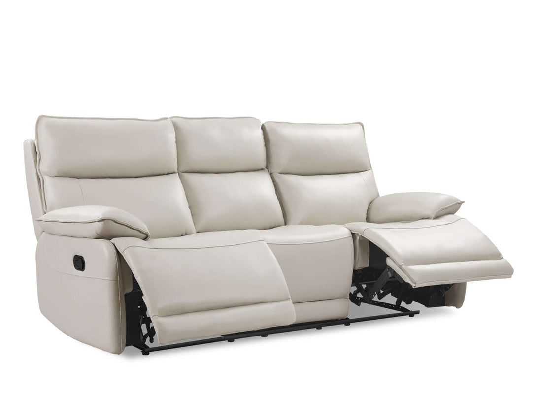 Halcombe Manual Full Leather 3 Seater Recliner Sofa - Beige