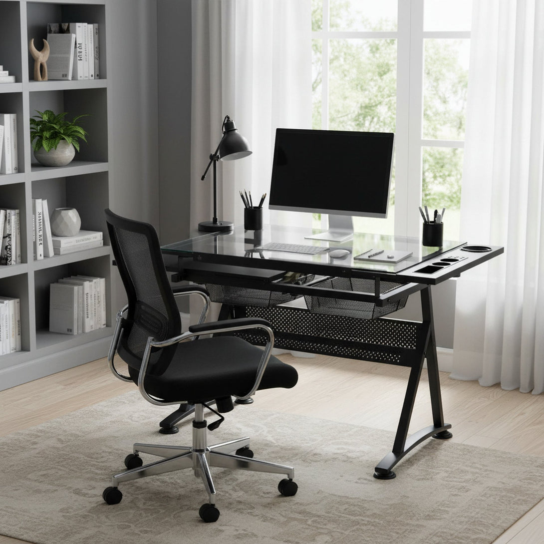 Oliver Height Adjustable Drafting Table - Black