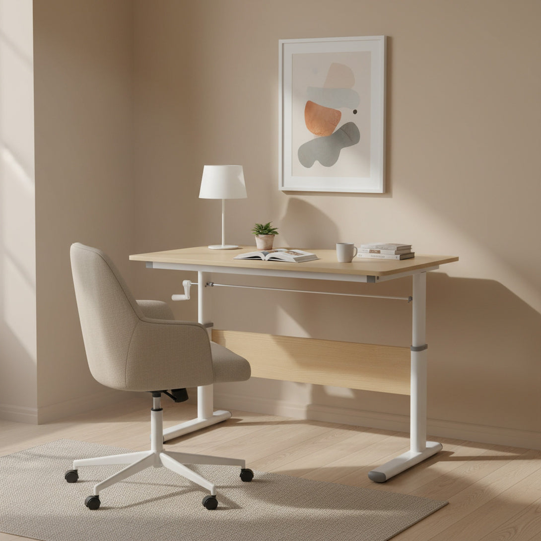 Lucas 100cm Manual Standing Desk - Maple + White