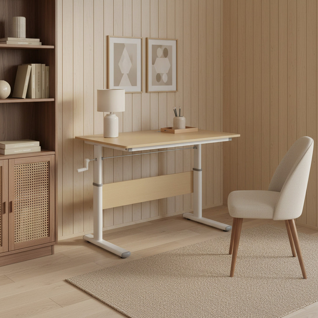 Lucas 100cm Manual Standing Desk - Maple + White