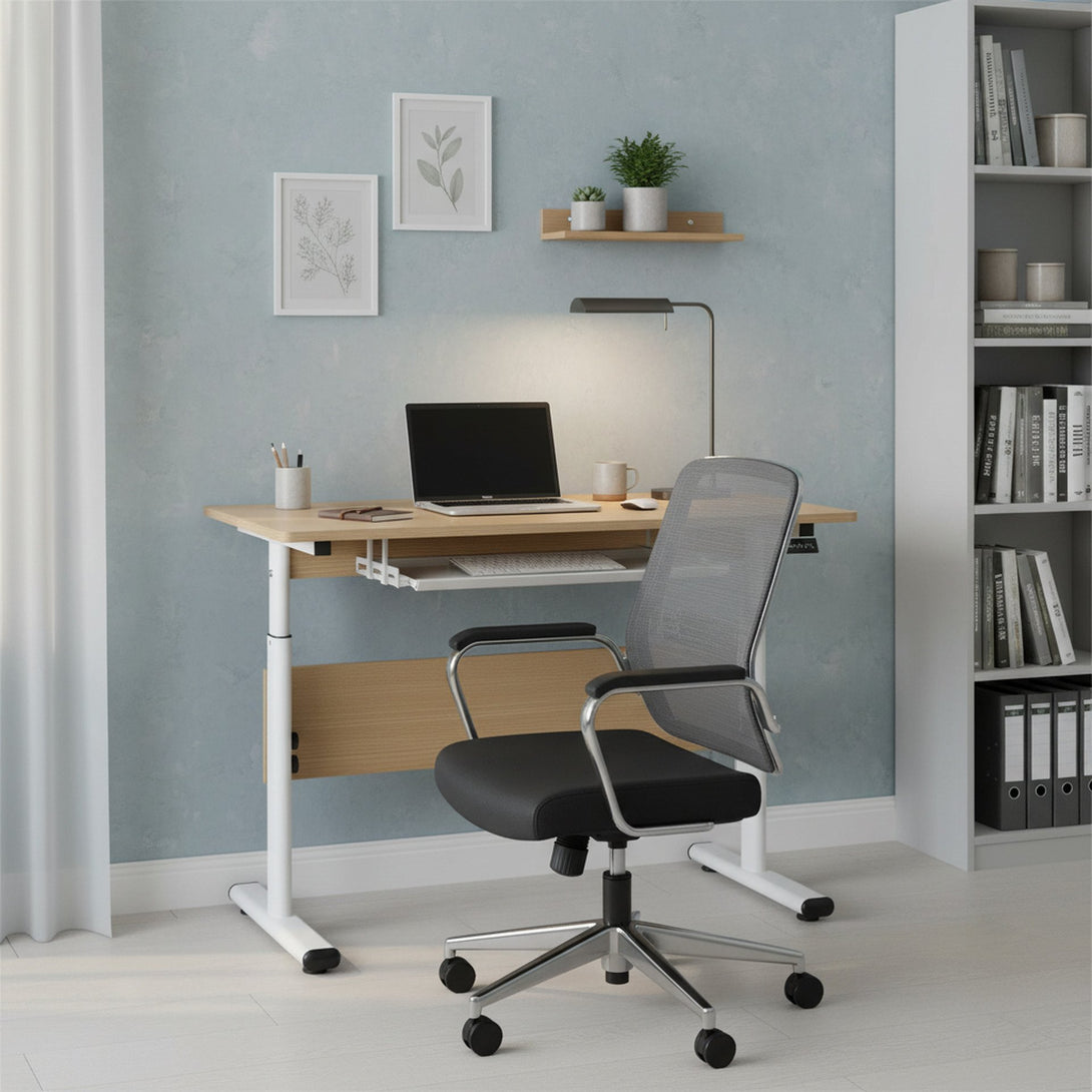 Hector 80cm Height-Adjustable Computer Desk - Maple + White