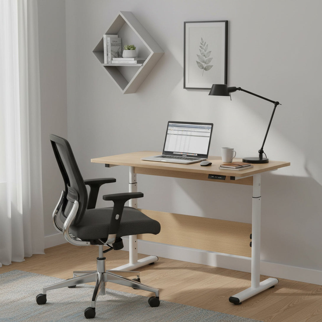 Hector 80cm Height-Adjustable Computer Desk - Maple + White