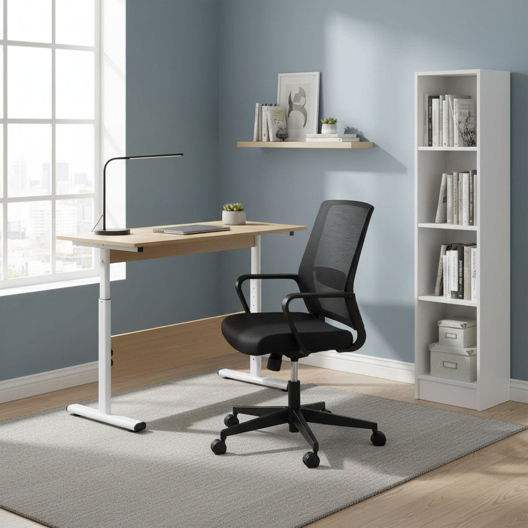 Hector 100cm Height-Adjustable Computer Desk - Maple + White