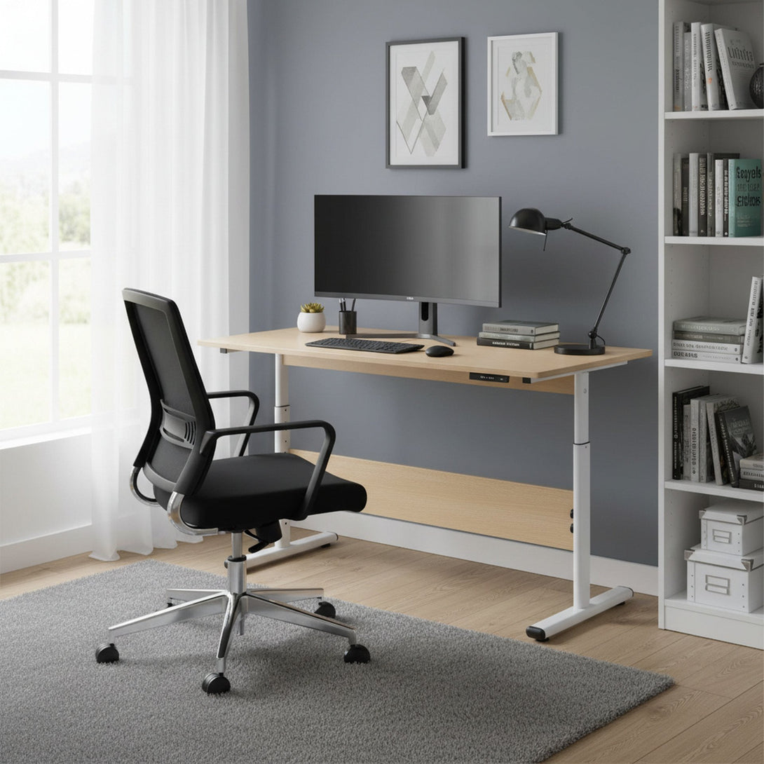 Hector 120cm Height-Adjustable Computer Desk - Maple + White