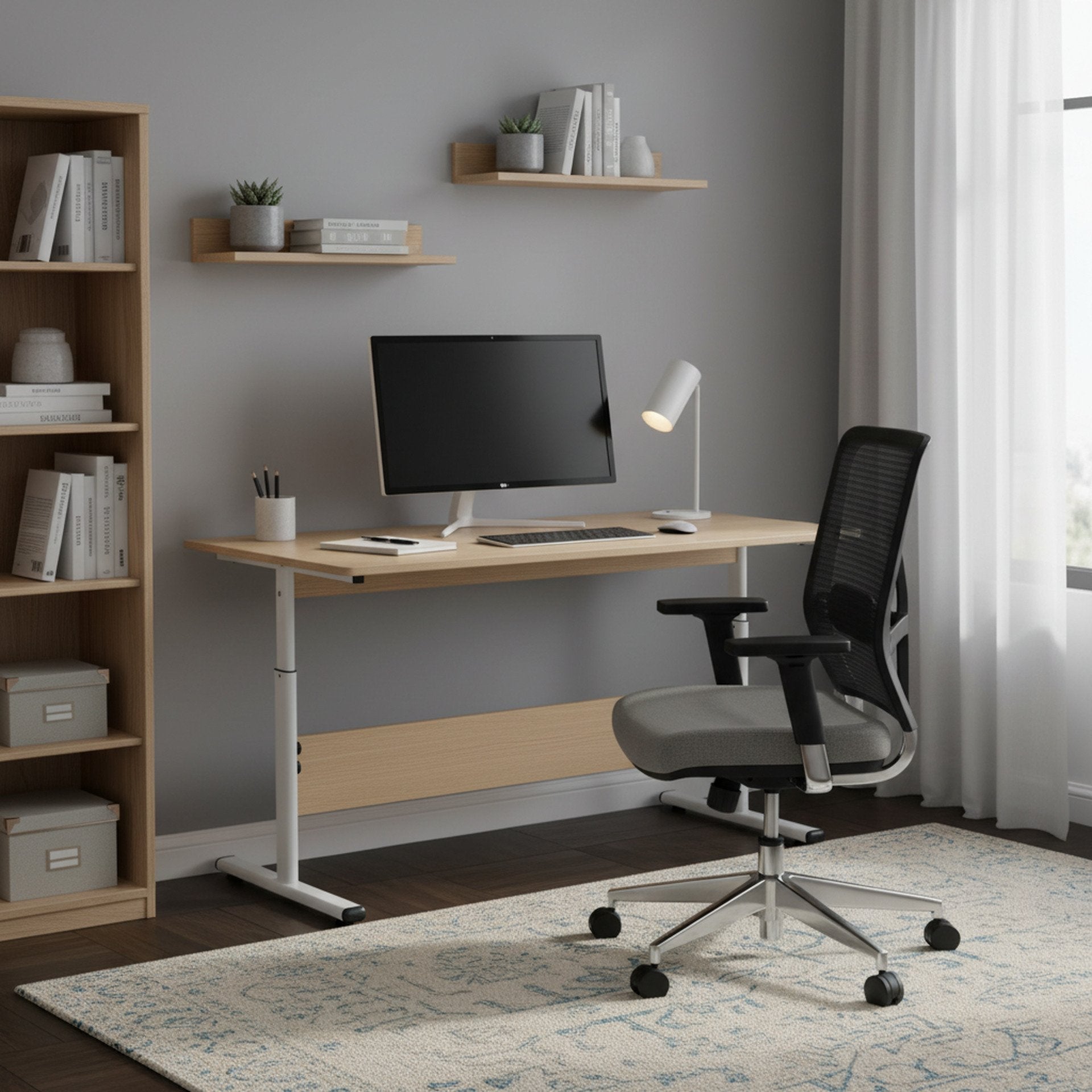 Hector 140cm Height-Adjustable Computer Desk - Maple + White – Treasurebox