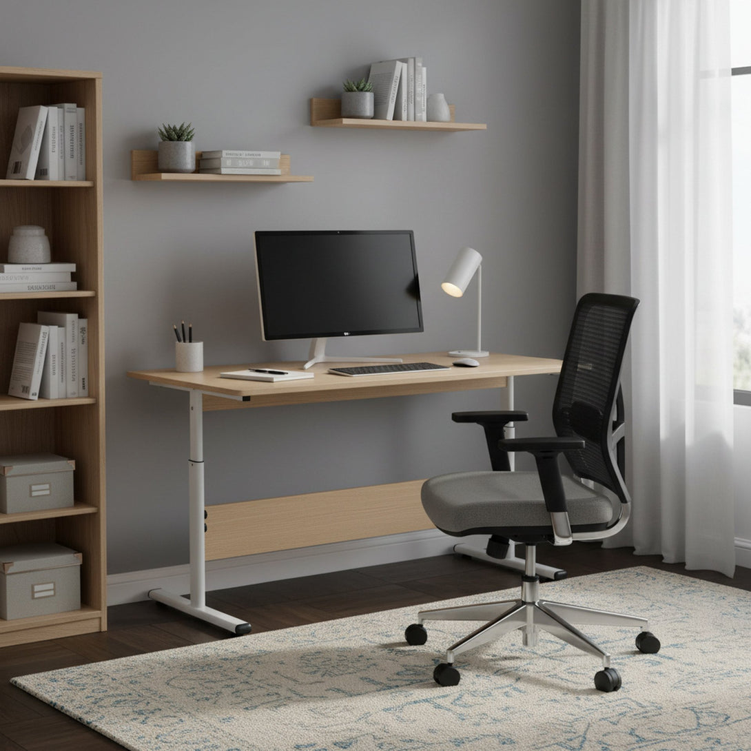 Hector 140cm Height-Adjustable Computer Desk - Maple + White