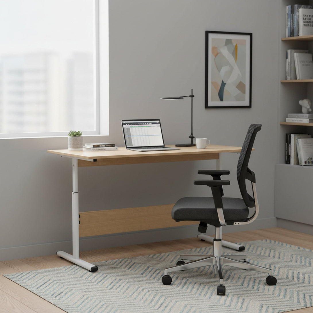 Hector 140cm Height-Adjustable Computer Desk - Maple + White