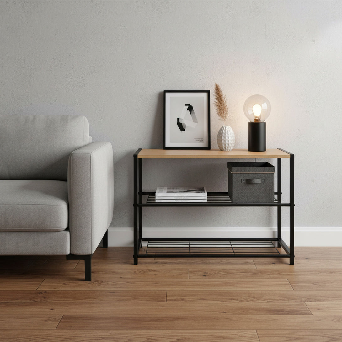 Milton 3 Tier Storage Shelf - Maple + Black