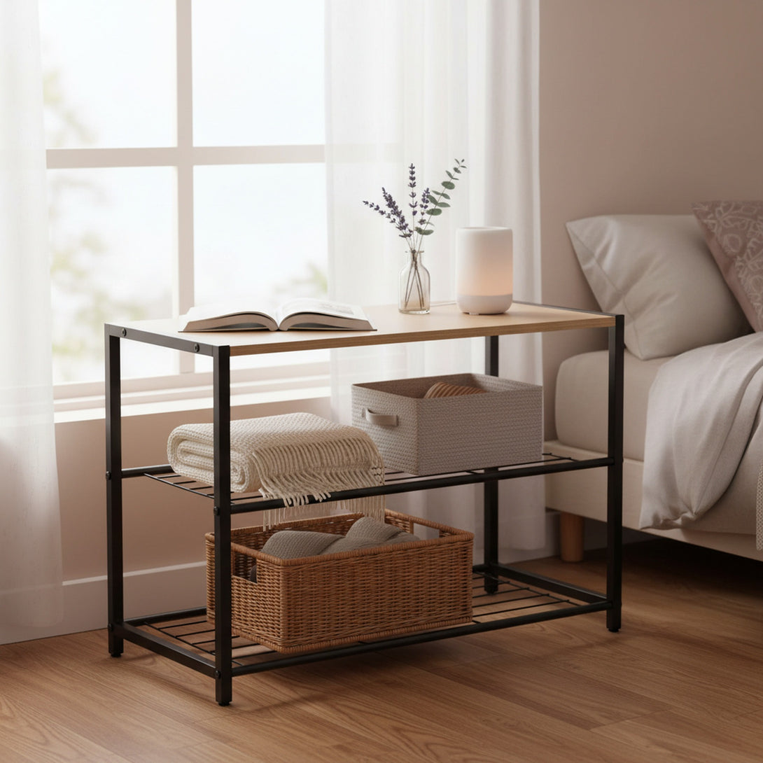 Milton 3 Tier Storage Shelf - Maple + Black