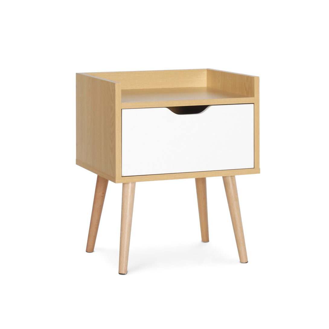TOMI Bedside Table - Maple + White