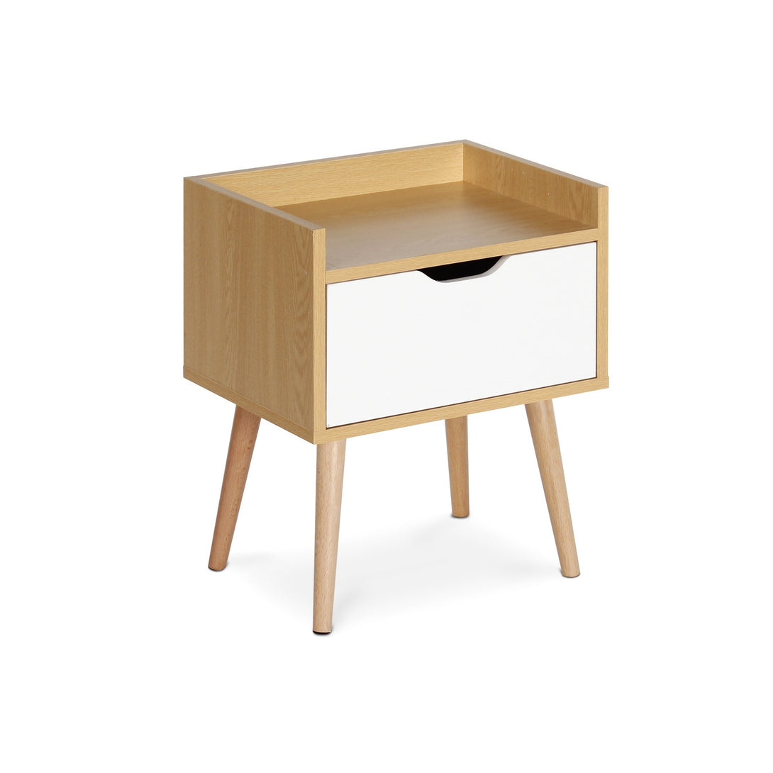 TOMI Bedside Table - Maple + White