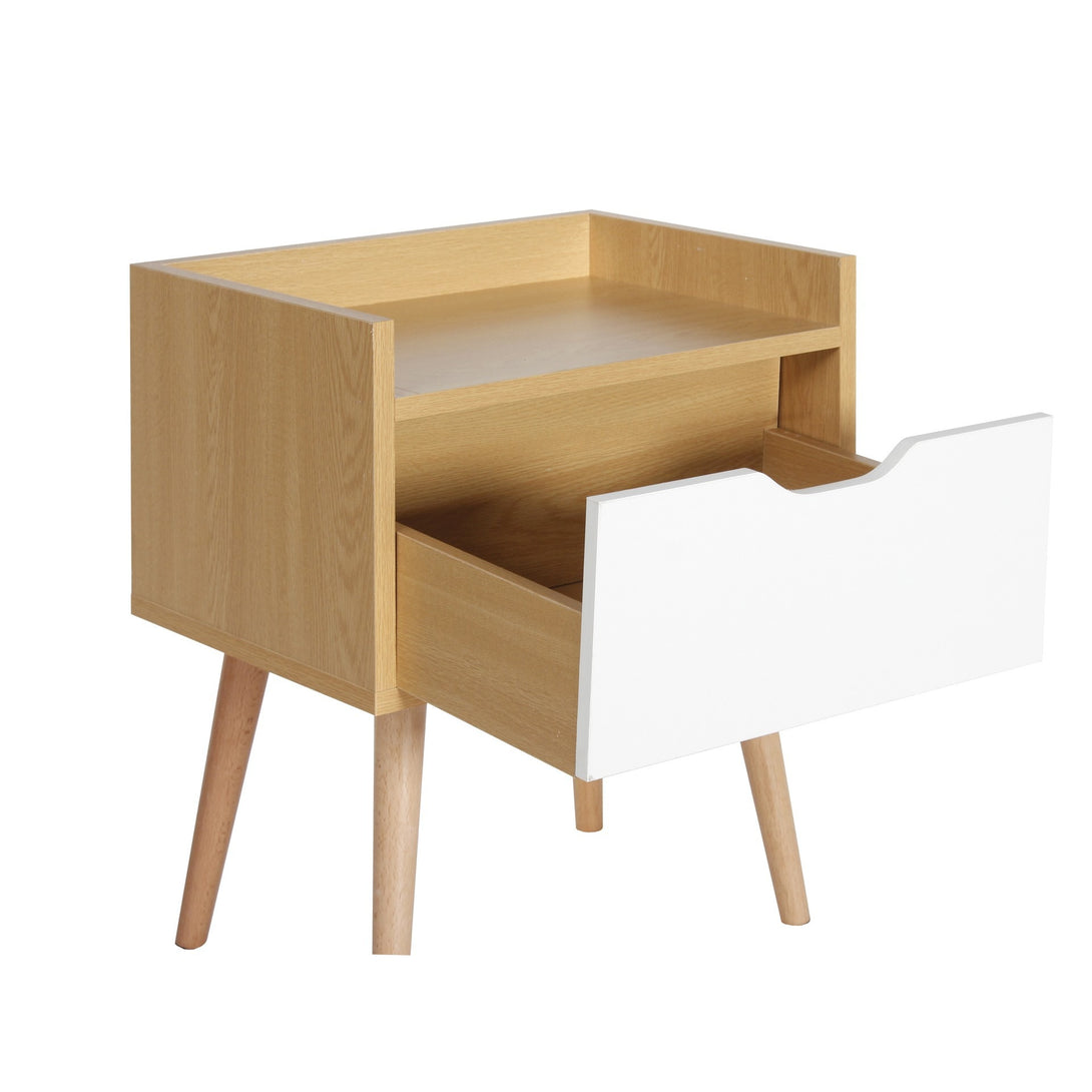 TOMI Bedside Table - Maple + White
