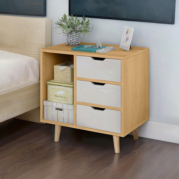 LUCA Bedside Table - Maple + White