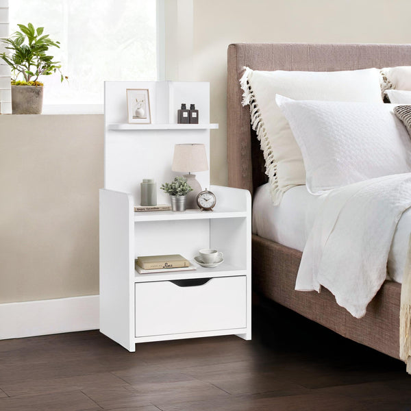 VIVIAN Bedside Table with Shelves - White