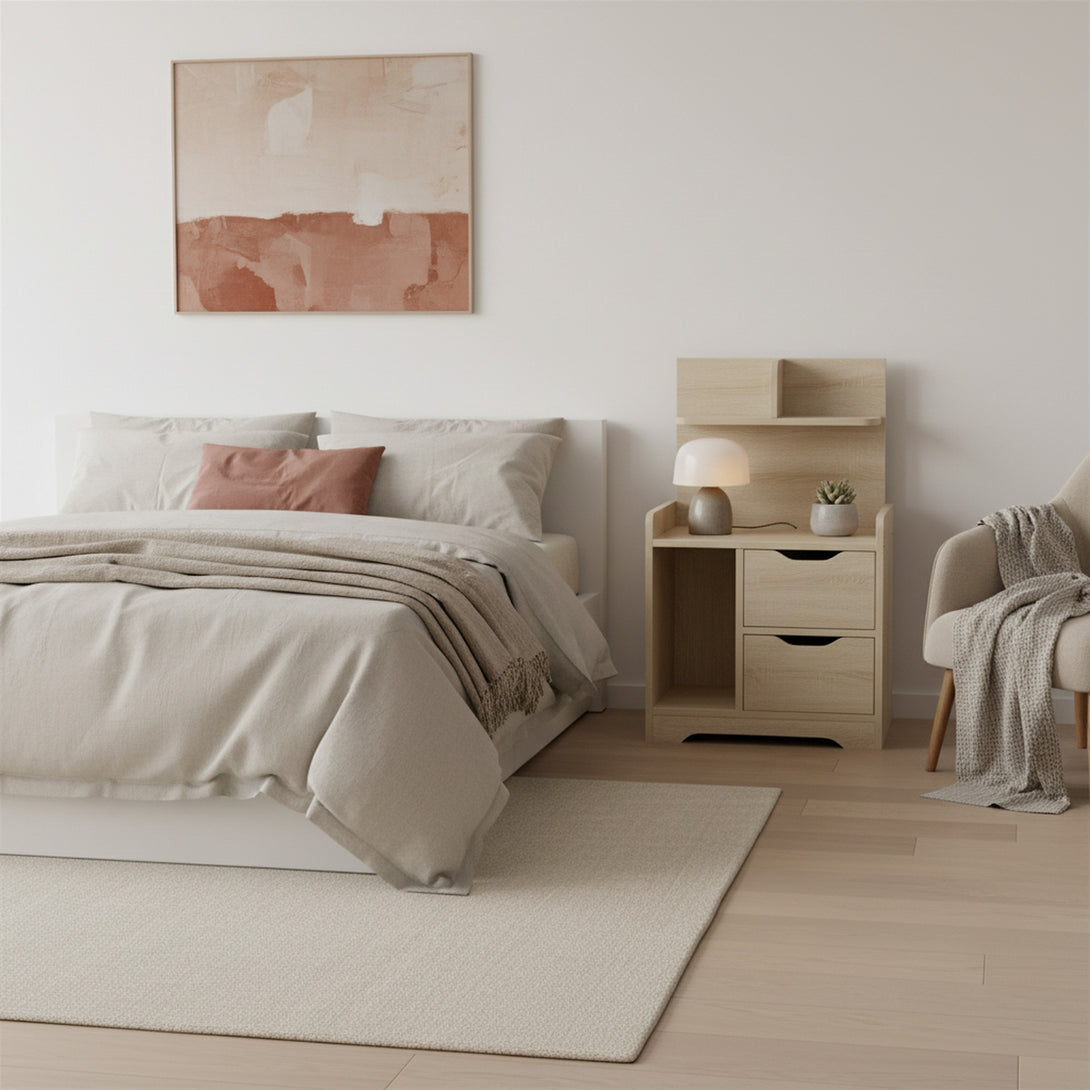 FINN Bedside Table with Shelves - Oak