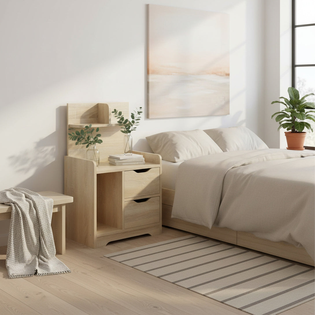 FINN Bedside Table with Shelves - Oak