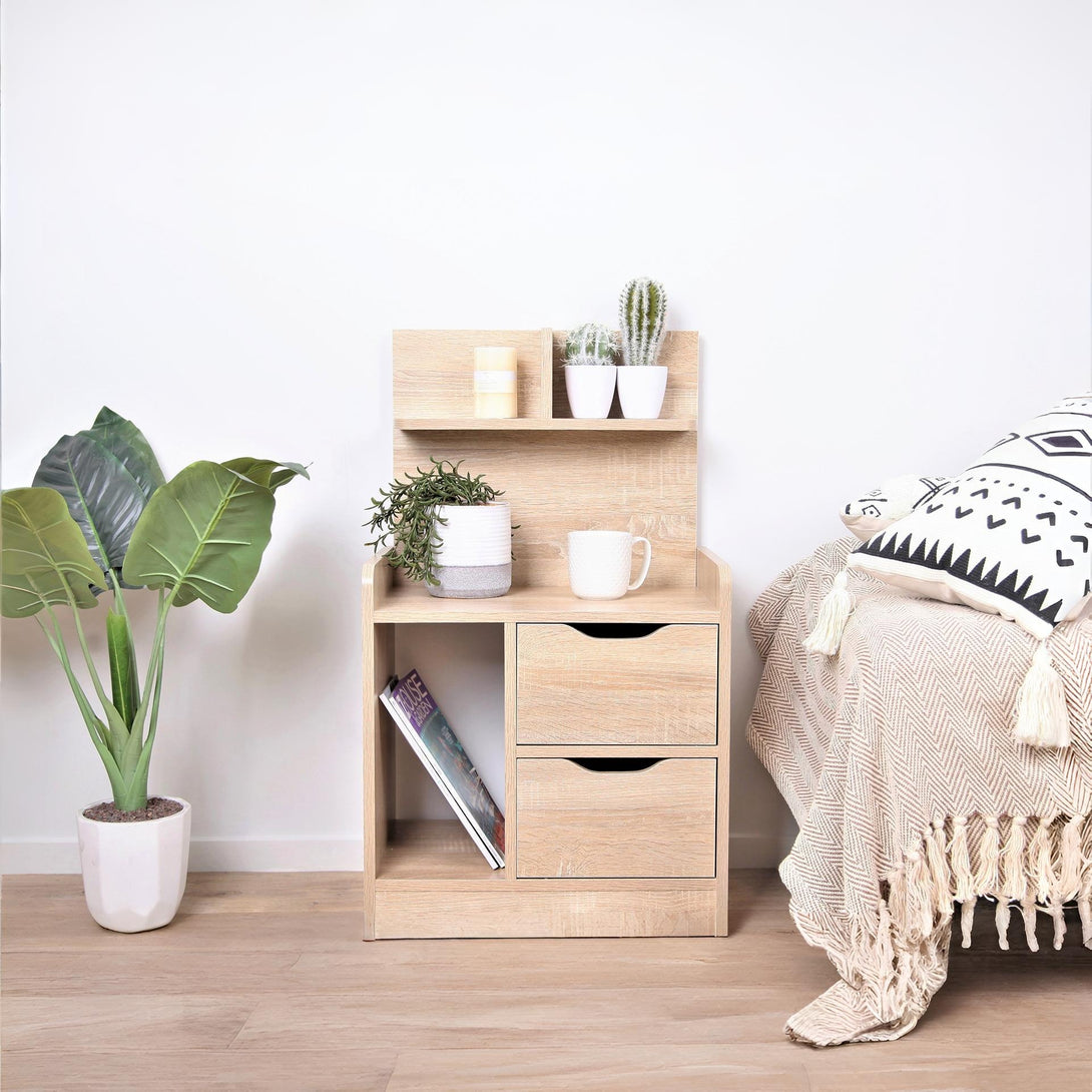 FINN Bedside Table with Shelves - Oak