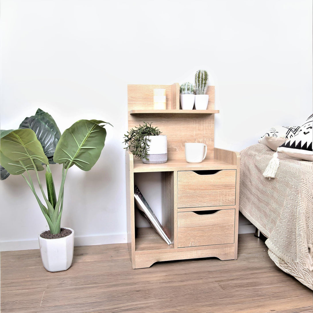 FINN Bedside Table with Shelves - Oak
