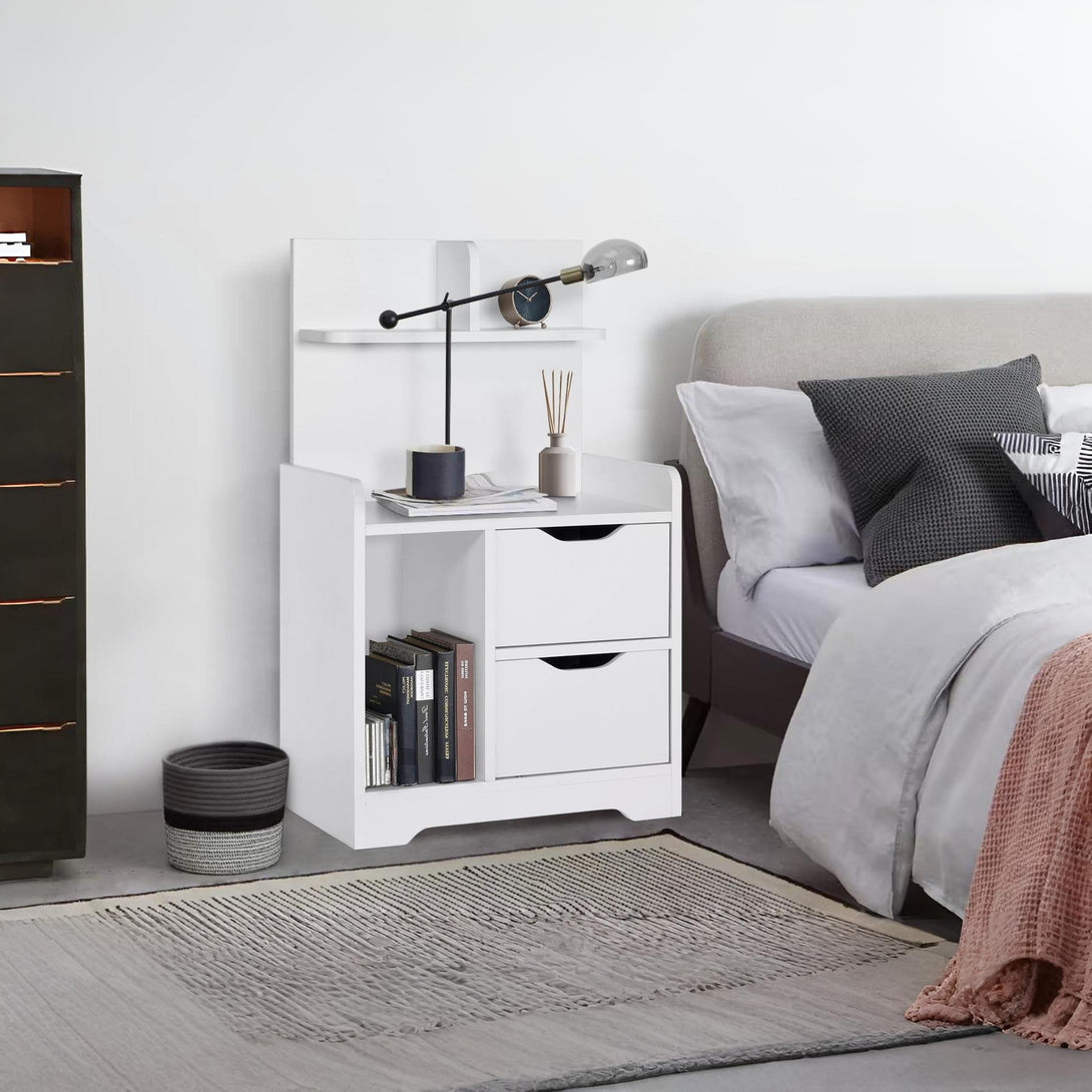 FINN Bedside Table with Shelves - White
