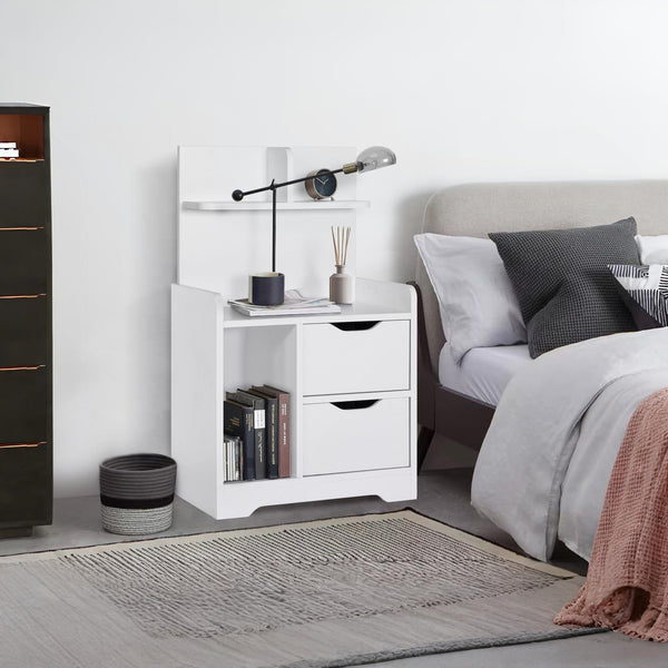 FINN Bedside Table with Shelves - White