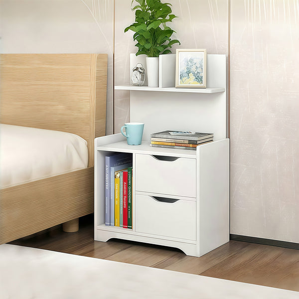 FINN Bedside Table with Shelves - White