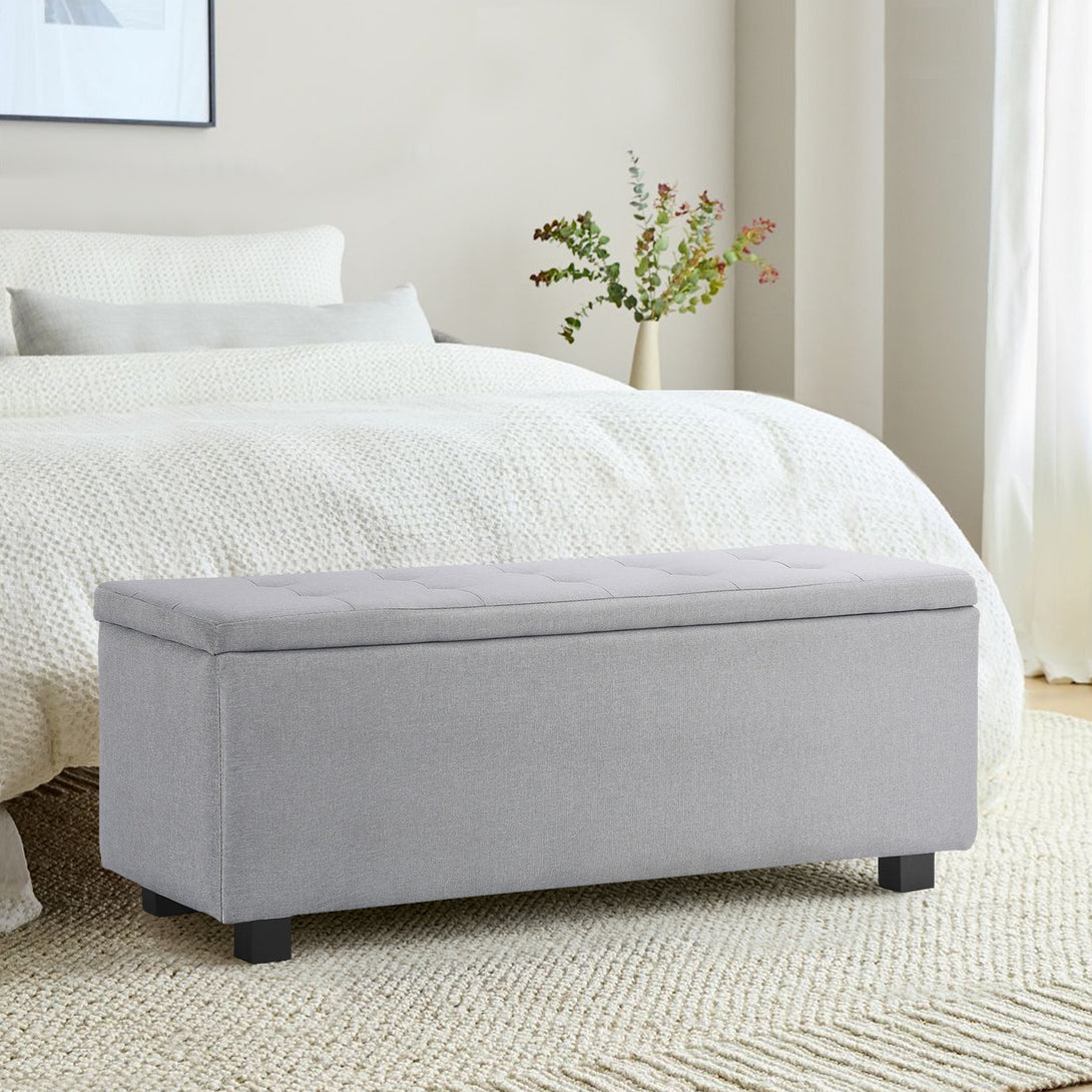 Alexander Storage Ottoman Bench - Light Grey