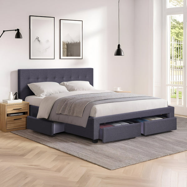 Eleanor Double Bed Frame with 4 Drawers - Dark Grey