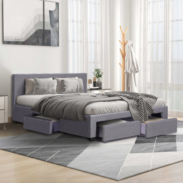 Charlotte Double Bed Frame with 4 Drawers - Light Grey