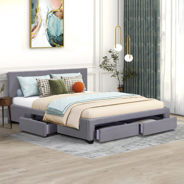 Charlotte Queen Bed Frame with 4 Drawers - Light Grey