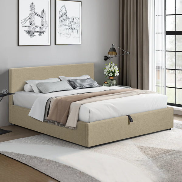 Violet Double Gas Lift Bed Frame - Beige