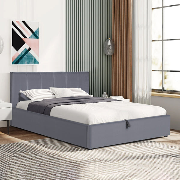 Penelope Double Gas Lift Velvet Bed Frame - Grey