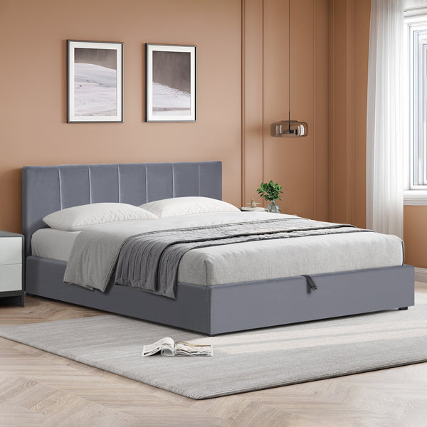 Penelope Queen Gas Lift Velvet Bed Frame - Grey