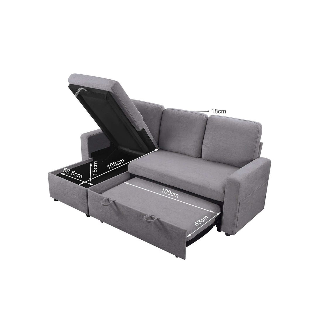 Amy 3 Seater Sofa Bed with Storage - Light Grey