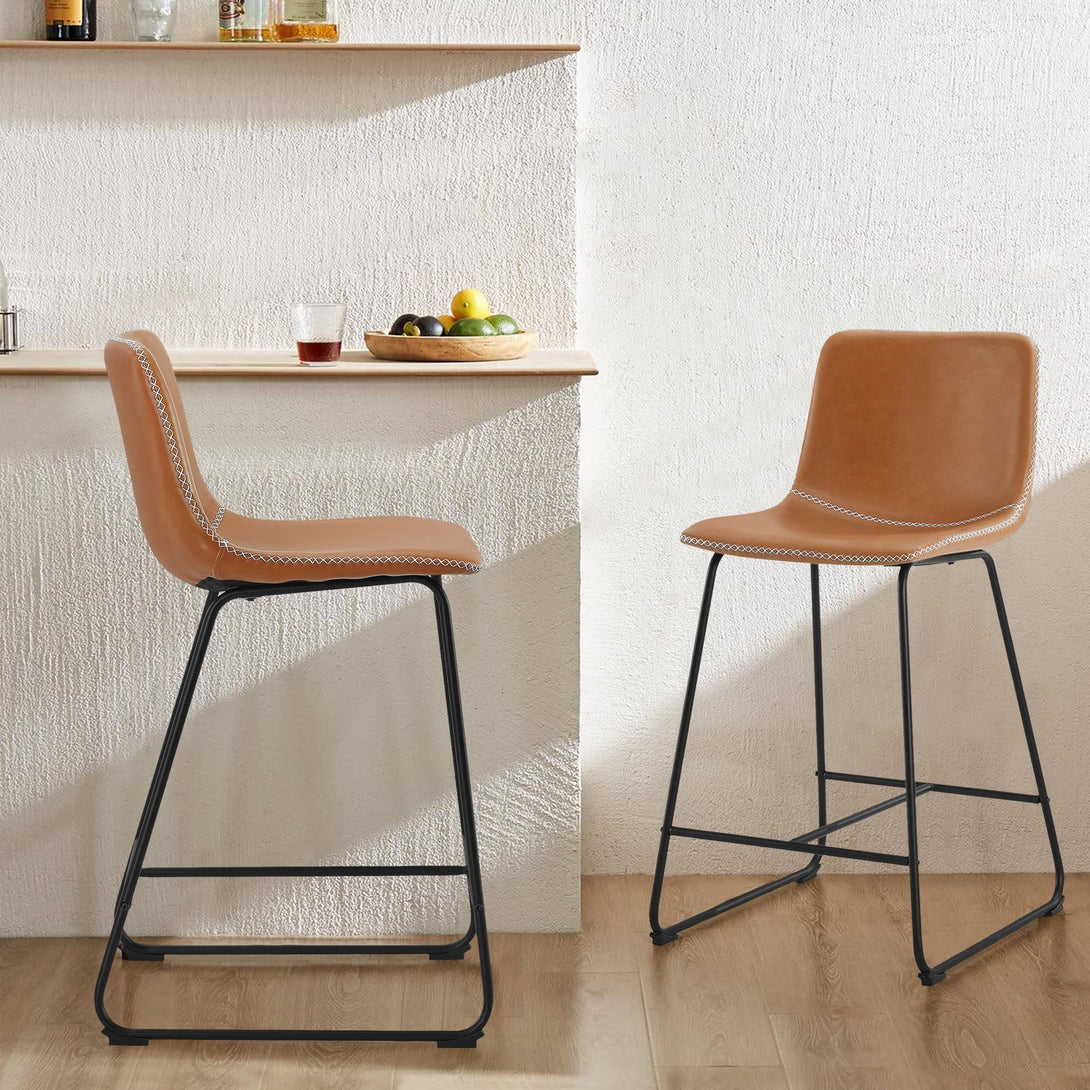 Luke PU Leather Bar Stool - Set of 2 - Orange