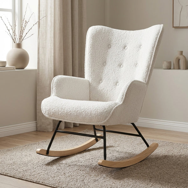 Ava Boucle Rocking Armchair - White