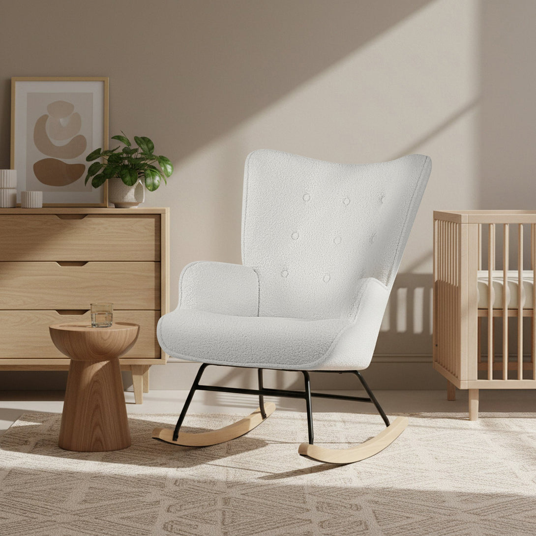 Ava Boucle Rocking Armchair - White