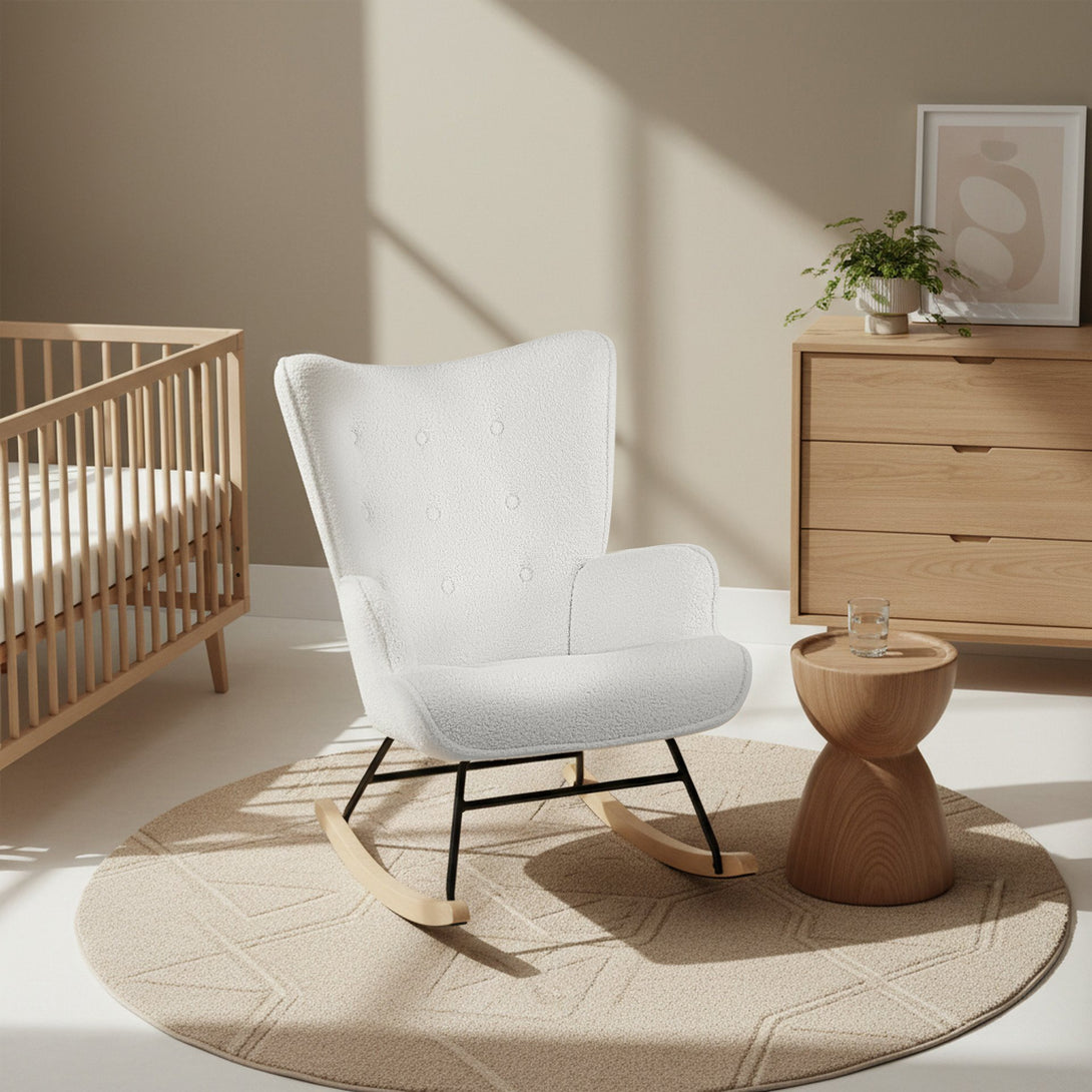 Ava Boucle Rocking Armchair - White