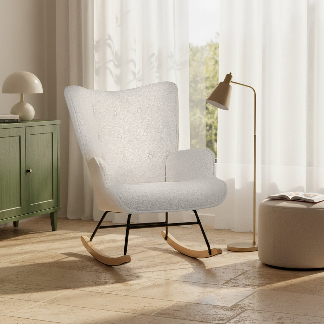 Ava Boucle Rocking Armchair - White