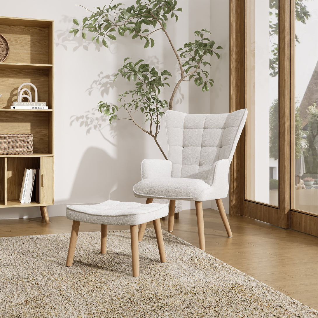 Emma Armchair with Ottoman - White