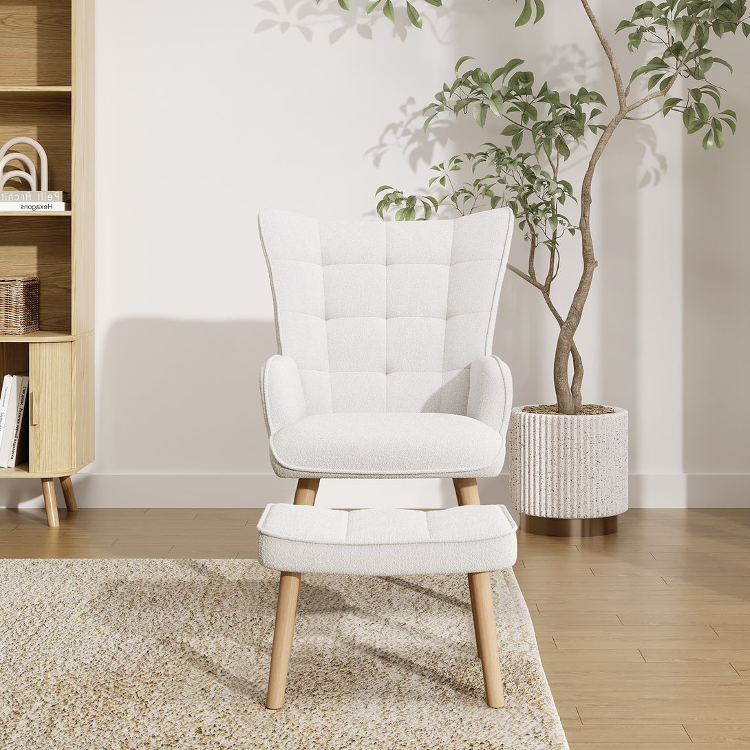 Emma Armchair with Ottoman - White