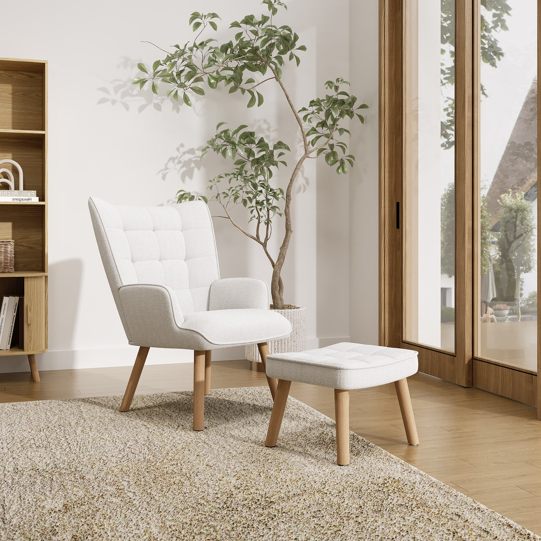 Emma Armchair with Ottoman - White